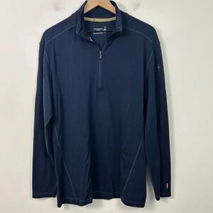 Smartwool Mens Quarter Zip Wool Base Layer Blue Mens Size Large
